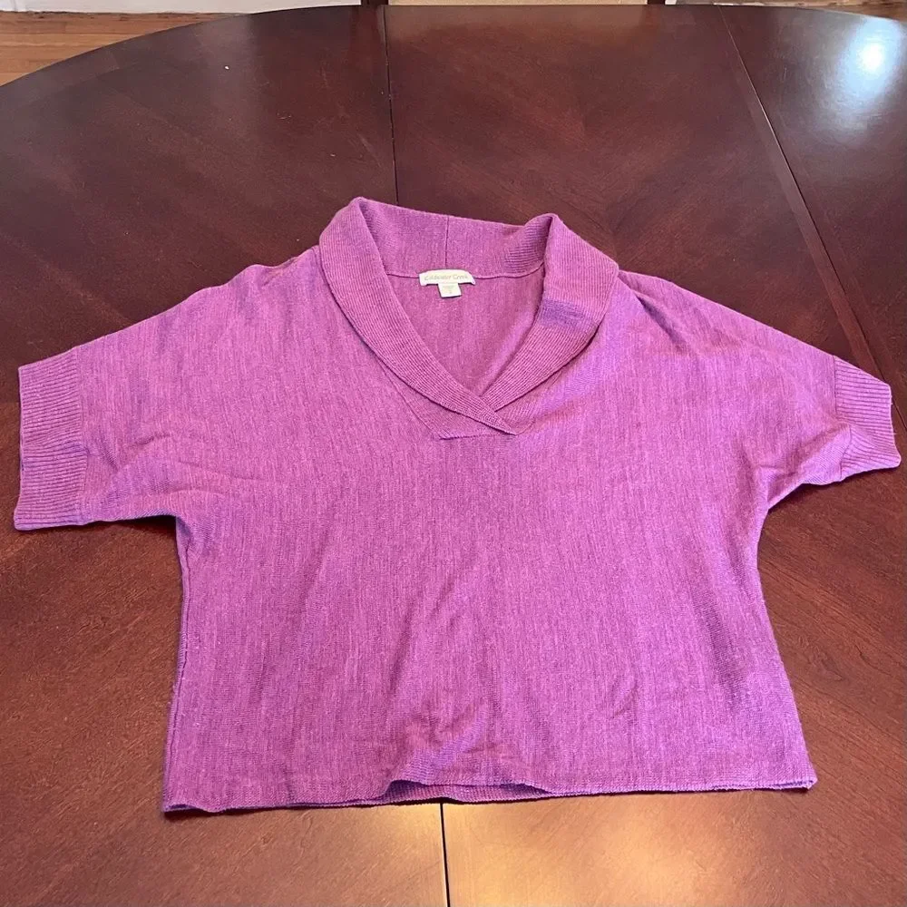 Coldwater Creek Sweater Womens Small / 8 Merino Wool Short Sleeve Shawl Collar